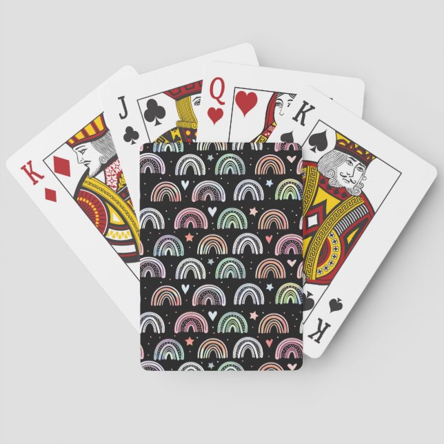 Colourful Watercolor Rainbow arch pattern on black Playing Cards (Back)