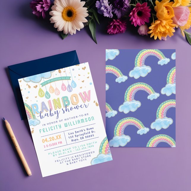 Colourful Watercolor Rainbow Baby Shower Invitatio Invitation (Colorful Watercolor Rainbow Baby Shower Invitation)