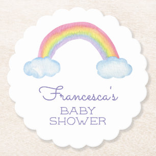 Colourful Watercolor Rainbow Baby Shower Paper Coaster