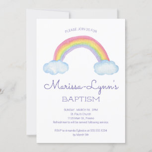 Colourful Watercolor Rainbow Baptism or Christenin Invitation