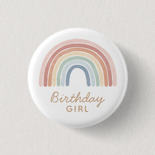 Colourful Watercolor Rainbow Birthday Girl 3 Cm Round Badge