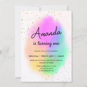 Colourful Watercolor Rainbow birthday Invitation