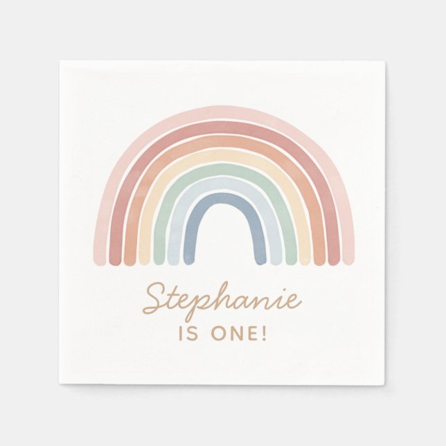 Colourful Watercolor Rainbow Birthday Napkin (Front)