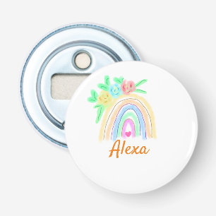 Colourful watercolor rainbow boho floral add name bottle opener