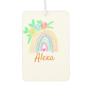 Colourful watercolor rainbow boho floral add name  car air freshener