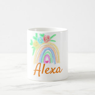 Colourful watercolor rainbow boho floral add name  coffee mug