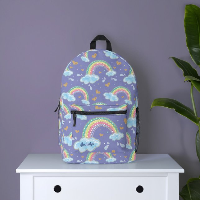 Colourful Watercolor Rainbow Confetti Purple Printed Backpack (Colorful Watercolor Rainbow Confetti Purple Printed Backpack)