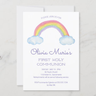 Colourful Watercolor Rainbow First Holy Communion Invitation