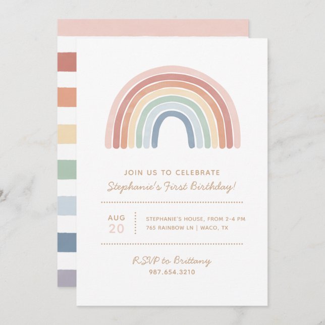 Colourful Watercolor Rainbow Girl Birthday Party Invitation (Front/Back)
