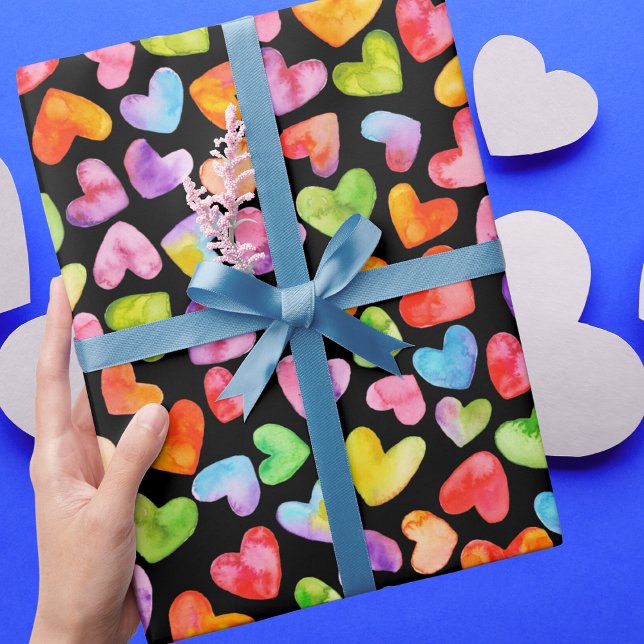 Colourful Watercolor Rainbow Heart Pattern  Wrapping Paper (Creator Uploaded)
