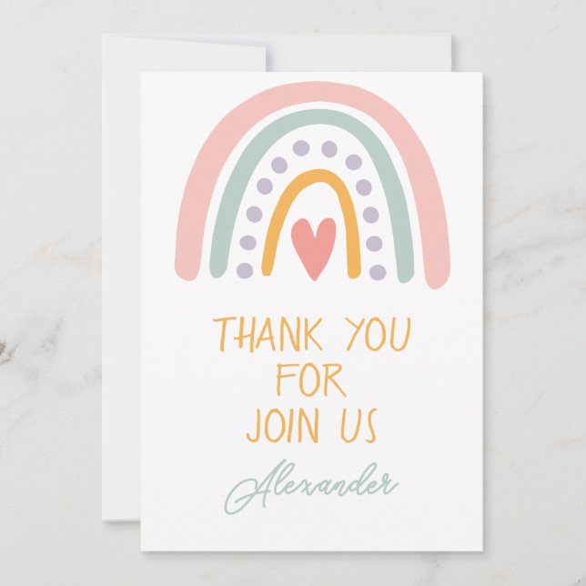 Colourful Watercolor Rainbow Illustrative Baby Sho Thank You Card (Front)
