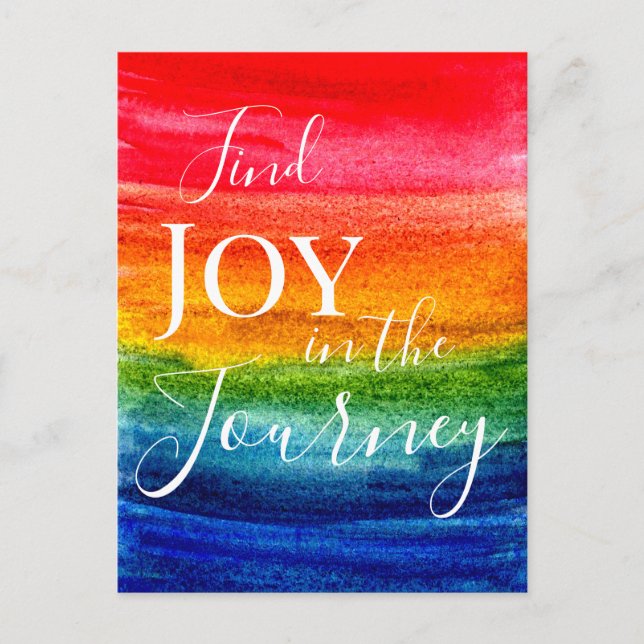 Colourful Watercolor Rainbow Joy Inspiring Quote Postcard (Front)