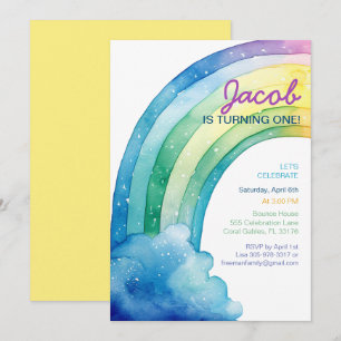 Colourful Watercolor Rainbow Kids Birthday  Invitation