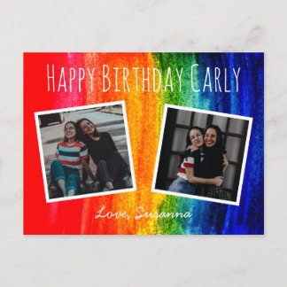 Colourful Watercolor Rainbow Photo Happy Birthday Postcard