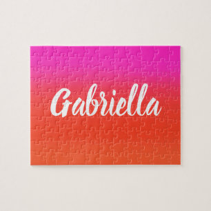 Colourful Watercolor Red Pink Monogram Script Name Jigsaw Puzzle