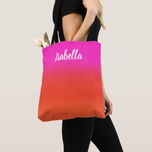 Colourful Watercolor Red Pink Monogram Script Name Tote Bag