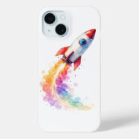 Colourful Watercolor Rocket Blast Off - iPhone 15