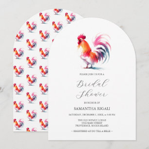 Colourful Watercolor Rooster Bridal Shower Invitation