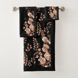 Colourful Watercolor Rustic Fall Eucalyptus Leaves Bath Towel Set