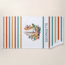 Colourful Watercolor Sailboat Monogramed  Beach To