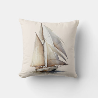 Colourful Watercolor Sailboat Throw Pillow