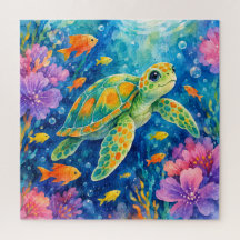 Colourful Watercolor Sea Turtle