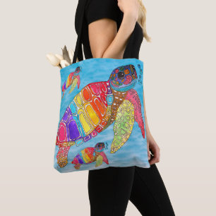 Colourful Watercolor Sea Turtle  Tote Bag
