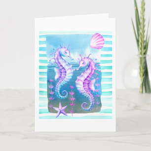 Colourful Watercolor Seahorse Folded Greeting Card
