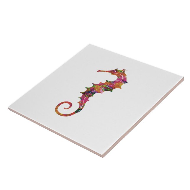 Colourful watercolor seahorse tile (Side)