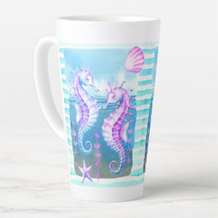 Colourful Watercolor Seahorses Latte Mug
