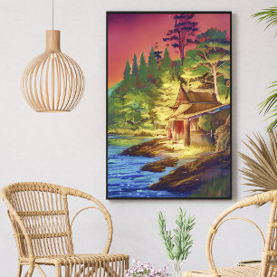 Colourful Watercolor Seaside Cottage House Greener Poster