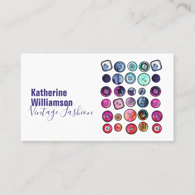 Colourful Watercolor Sewing Button Business Card (Front)