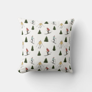 Colourful Watercolor Skiers Festive Holiday Patter Cushion