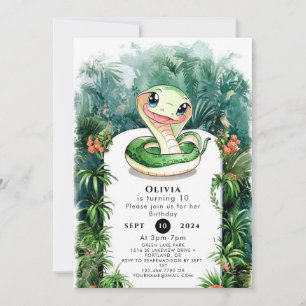 Colourful Watercolor Snake Birthday Invitation