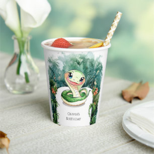 Colourful Watercolor Snake Birthday Paper Cups