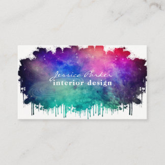 Colourful watercolor space splash business card