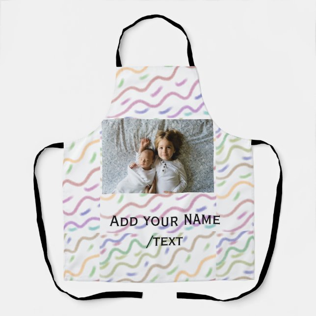 Colourful watercolor spiral pattern add photo name apron (Front)