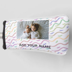 Colourful watercolor spiral pattern add photo name golf head cover