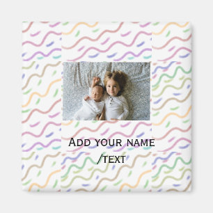 Colourful watercolor spiral pattern add photo name magnet