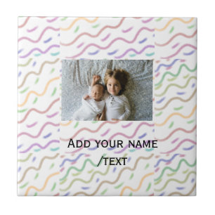 Colourful watercolor spiral pattern add photo name tile