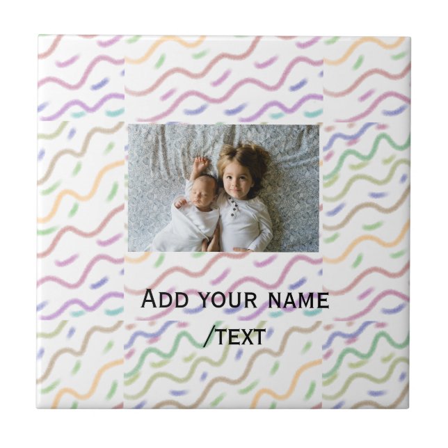 Colourful watercolor spiral pattern add photo name tile (Front)