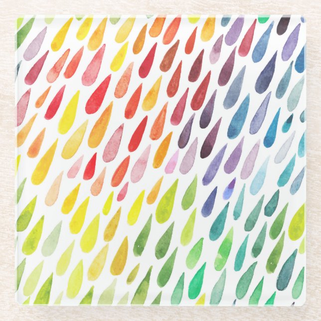 Colourful Watercolor Splash Set Glass Coaster (Front)