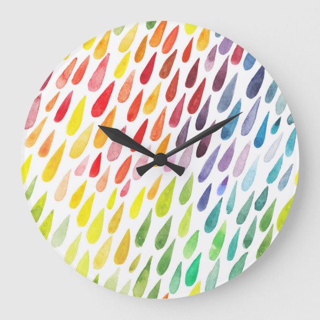 Colourful Watercolor Splash Set Large Clock (Front)