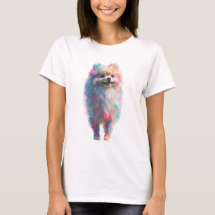 Colourful Watercolor Splatter Pomeranian Women T-Shirt