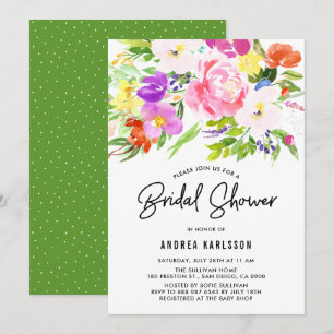 Colourful Watercolor Spring Blooms Bridal Shower Invitation