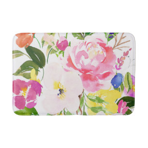 Colourful Watercolor Spring Blooms Floral Bath Mat