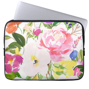Colourful Watercolor Spring Blooms Floral Laptop Sleeve