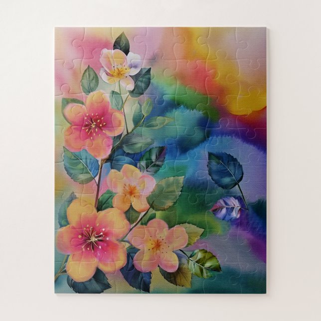 Colourful Watercolor Spring Branch with Flowers  Jigsaw Puzzle (Vertical)