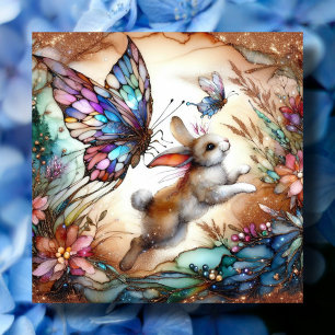 Colourful Watercolor Spring Butterfly Rabbit Easte Holiday Card