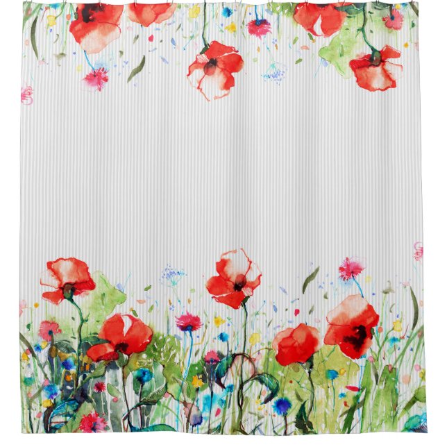 Colourful Watercolor Spring Flowers Illustration Shower Curtain (Front)